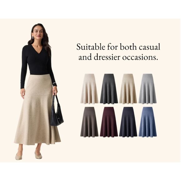 OGL Cashsoft Wool Like Flared Maxi Skirt Sz Large Womens Navy Blue - Picture 6 of 16